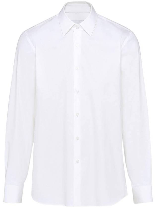 Stretch Cotton Long Sleeve Shirt White - PRADA - BALAAN 1