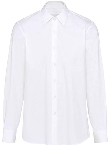 Stretch Cotton Long Sleeve Shirt White - PRADA - BALAAN 1