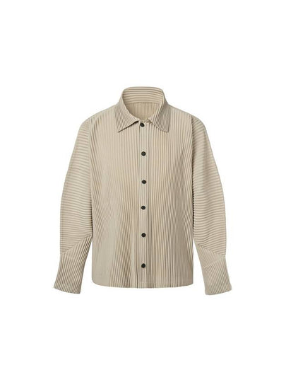 Long Sleeve Collar Neck Snap Button Pleated Jacket Light Beige - MONPLISSE - BALAAN 2