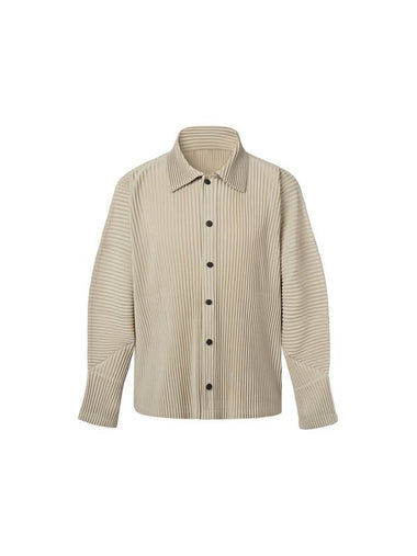 Long Sleeve Collar Neck Snap Button Pleated Jacket Light Beige - MONPLISSE - BALAAN 1