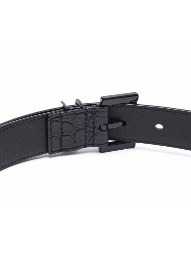 Monogram Crocodile Embossed Leather Belt Black - SAINT LAURENT - BALAAN 7