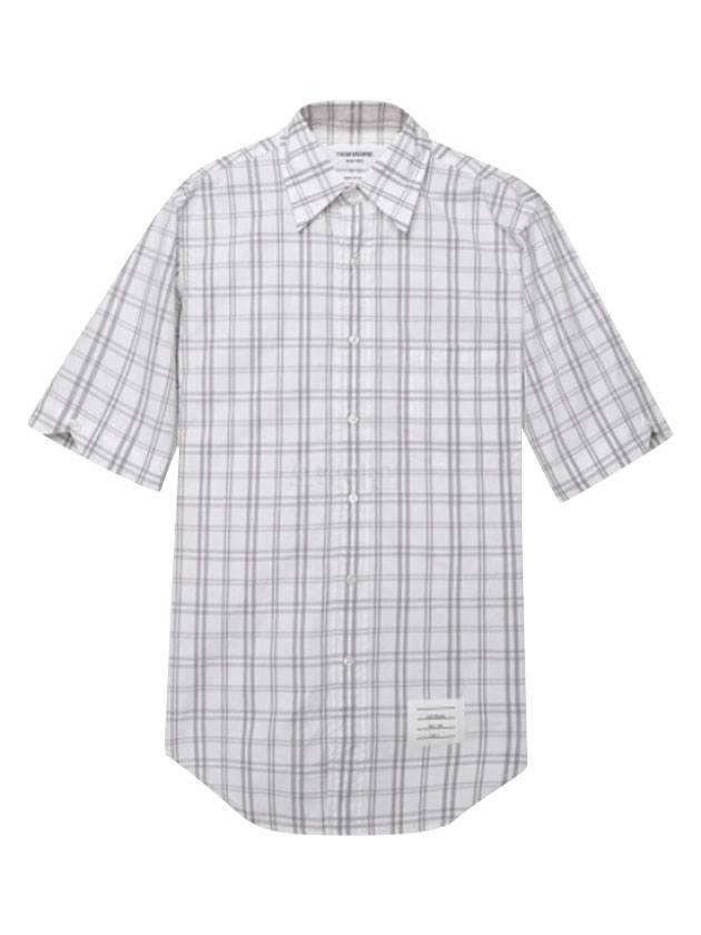 Plaid Check Poplin Short Sleeve Shirt Grey - THOM BROWNE - BALAAN 1