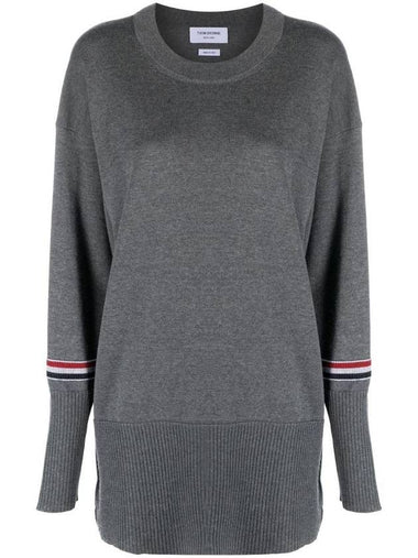 Stripe Crew Neck Jacquard Knit Top Grey - THOM BROWNE - BALAAN 1