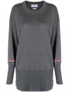 Stripe Crew Neck Jacquard Knit Top Grey - THOM BROWNE - BALAAN 1