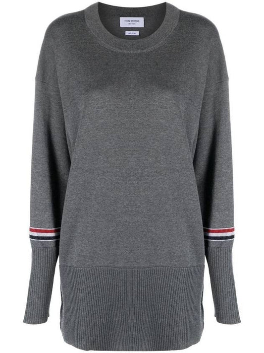 Stripe Crew Neck Jacquard Knit Top Grey - THOM BROWNE - BALAAN 1