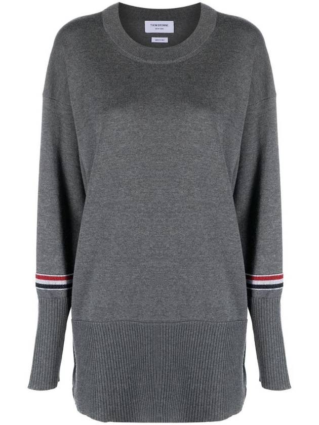 Stripe Crew Neck Jacquard Knit Top Grey - THOM BROWNE - BALAAN 1