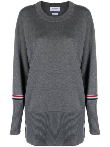 Stripe Crew Neck Jacquard Knit Top Grey - THOM BROWNE - BALAAN 1