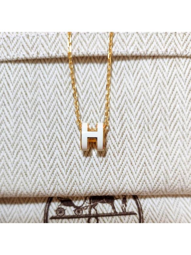 Mini Pop H Pendant Necklace Gold Blanc White - HERMES - BALAAN 4