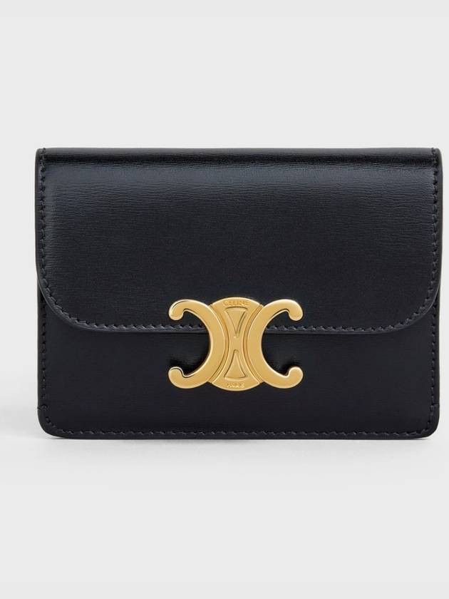 Triomphe Shiny Calfskin Flap Card Wallet Black - CELINE - BALAAN 2