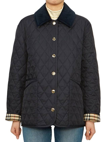 Corduroy Collar Quilted Jacket Navy - BURBERRY - BALAAN 2