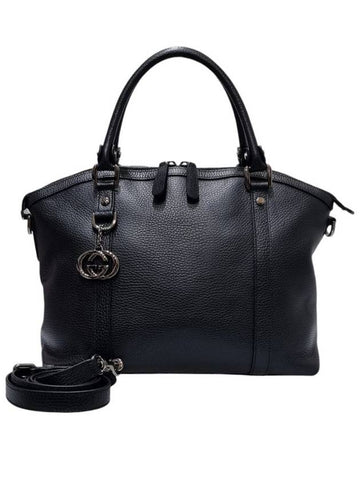 341503 Black leather interlocking tote bag strap - GUCCI - BALAAN 1