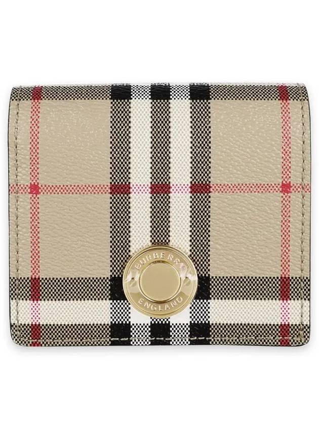 Check Small Leather Half Wallet Beige - BURBERRY - BALAAN 3