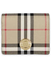 Check Small Leather Half Wallet Beige - BURBERRY - BALAAN 3