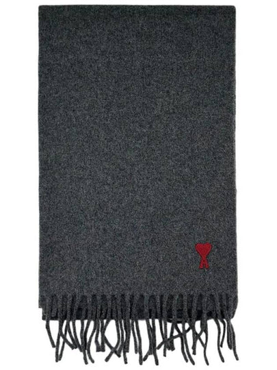 Small Heart Logo Classic Wool Scarf Dark Grey - AMI - BALAAN 2