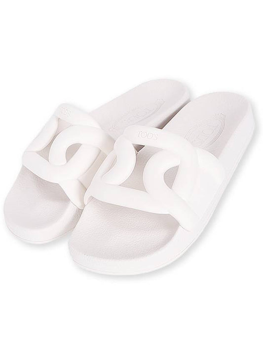 Maxi Chain Rubber Slide Slippers White - TOD'S - BALAAN.