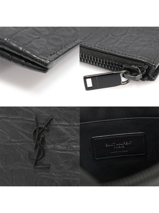 453249 Black Crocodile Pattern Matte Monogram Pouch Clutch - SAINT LAURENT - BALAAN 7