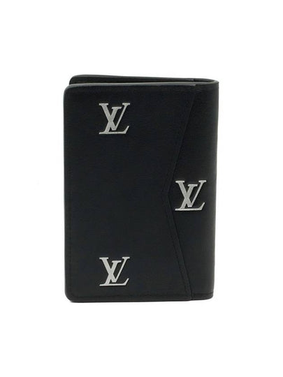 Black Grain Calfskin Silver LV Logo Pocket Organizer Card Holder - LOUIS VUITTON - BALAAN 2