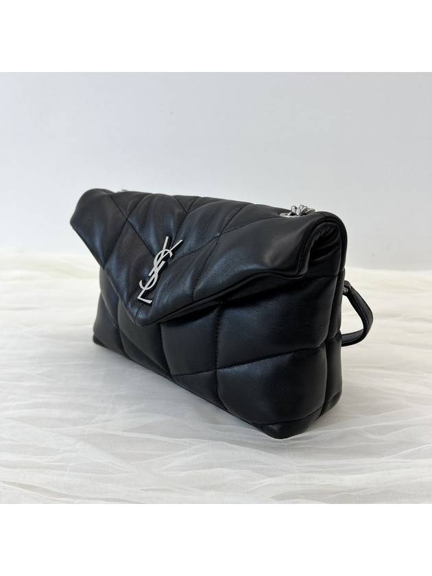 silver monogram Lulu puffer mini chain shoulder bag black - SAINT LAURENT - BALAAN.