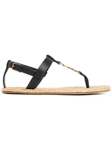 Cassandra Monogram Sandals Black - SAINT LAURENT - BALAAN 1