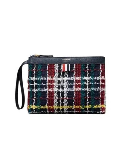 Hunting Tartan Eyelash Tweed Clutch Bag Black - THOM BROWNE - BALAAN 2