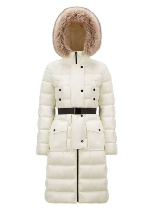 Women's Floe Long Down Jacket Ivory White - MONCLER - BALAAN.