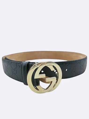 370543 Black GG leather interlocking gold G buckle belt 80 - GUCCI - BALAAN 1