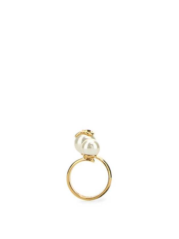 V Logo Signature Metal Pearl Ring Gold - VALENTINO - BALAAN 2