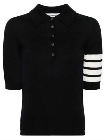 Women's Diagonal Striped Relaxed Fit Wool Polo Shirt Navy - THOM BROWNE - BALAAN 2