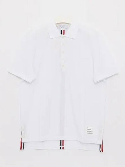 Men's Cotton Pique Center Bag Striped Short Sleeve Polo Shirt White - THOM BROWNE - BALAAN 2