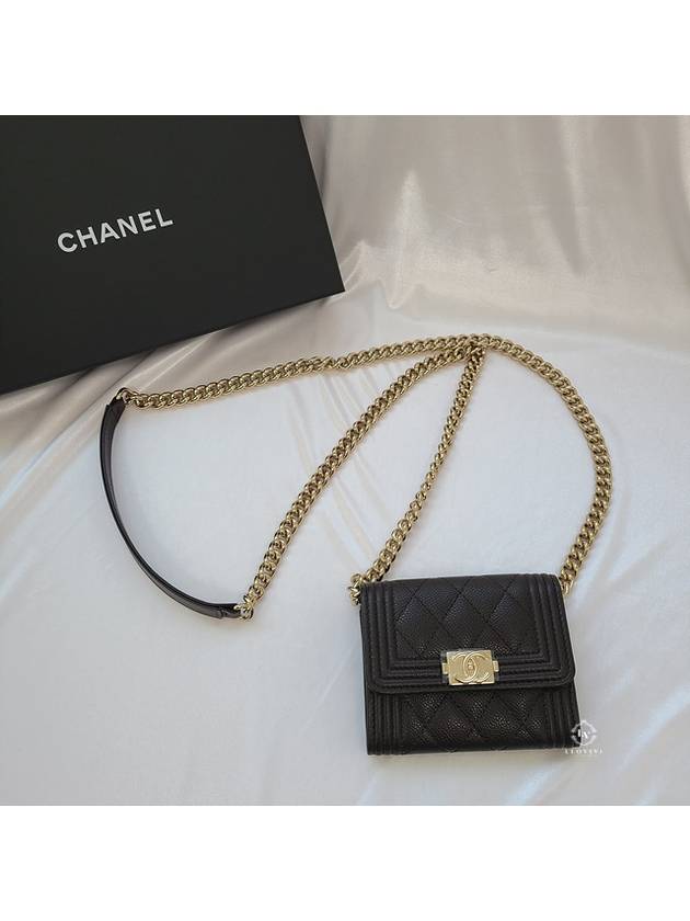 Boy Flap Chain Grained Calfskin Coin Case Gold Black - CHANEL - BALAAN 2