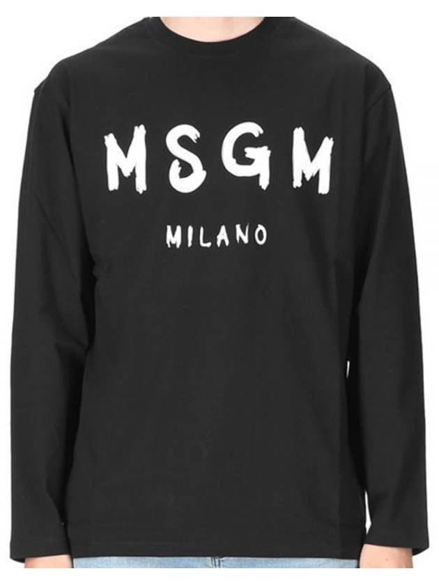 Milano Brushed Logo Long Sleeve T-Shirt Black - MSGM - BALAAN 2