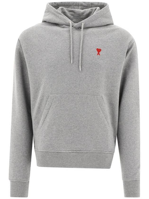 Small Heart Logo Cotton Hoodie Grey - AMI - BALAAN.