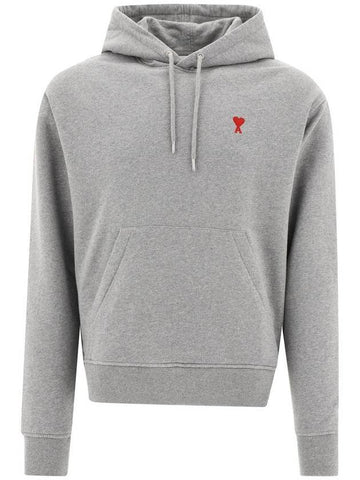 Small Heart Logo Cotton Hoodie Grey - AMI - BALAAN.