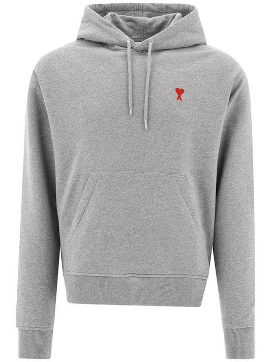 Small Heart Logo Cotton Hoodie Grey - AMI - BALAAN 1