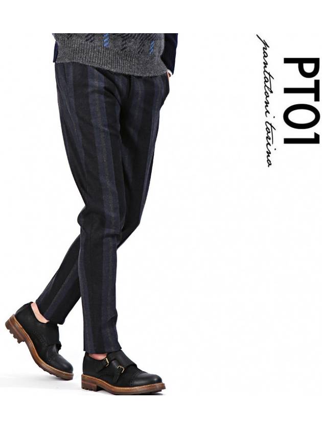 Men's Striped Wool Skinny Pants Navy Gray - PT01 - BALAAN 2