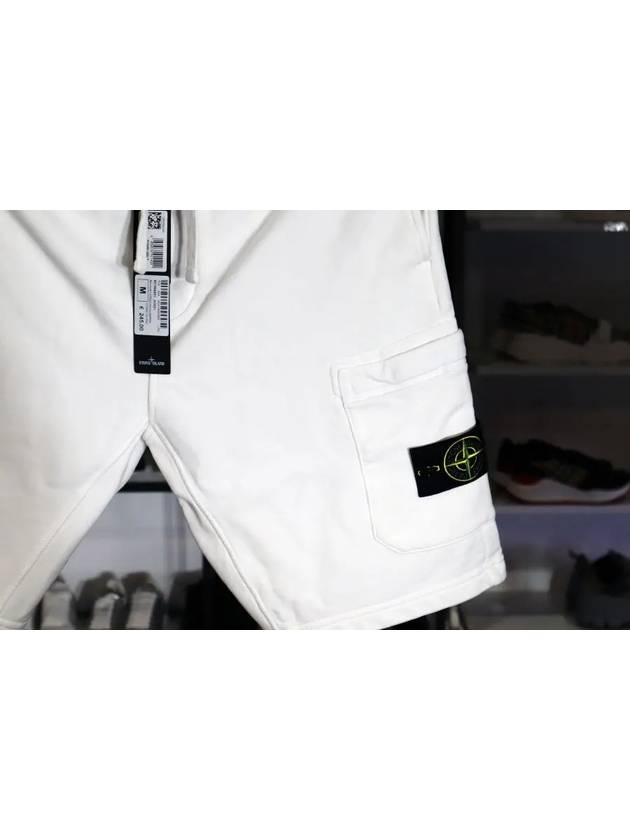 Cotton Fleece Cargo Bermuda Shorts White - STONE ISLAND - BALAAN 4