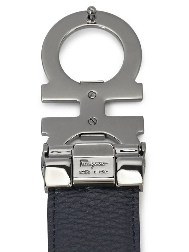 Reversible Gancini Leather Belt Navy - SALVATORE FERRAGAMO - BALAAN 9