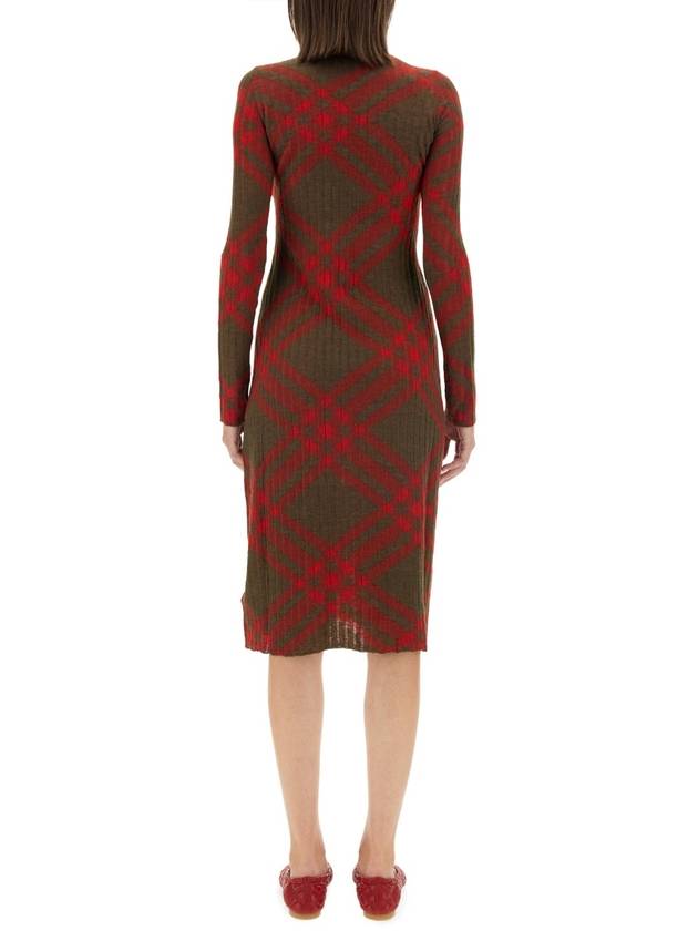 Check Turtleneck Wool Blend Midi Dress Brown Red - BURBERRY - BALAAN 4