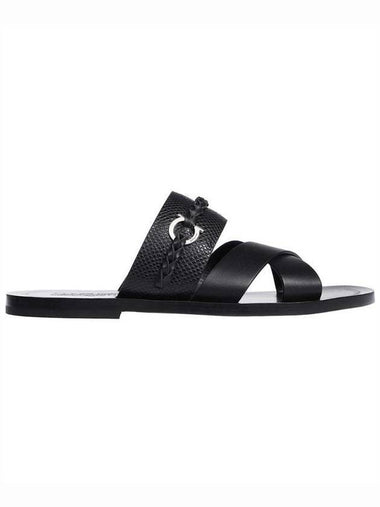 Gancini Ornament Slippers Black - SALVATORE FERRAGAMO - BALAAN 1