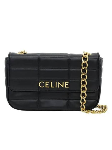 Monochrome Matelasse Quilted Calfskin Chain Shoulder Bag Black - CELINE - BALAAN 1