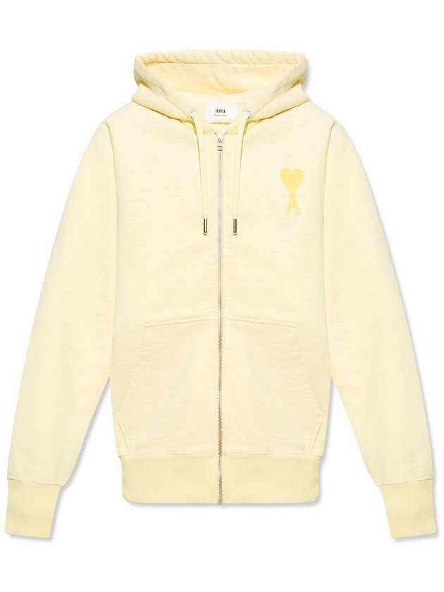 Heart Logo Patch Zip Up Hoodie Yellow - AMI - BALAAN 1