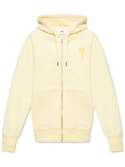 Heart Logo Patch Zip Up Hoodie Yellow - AMI - BALAAN 1