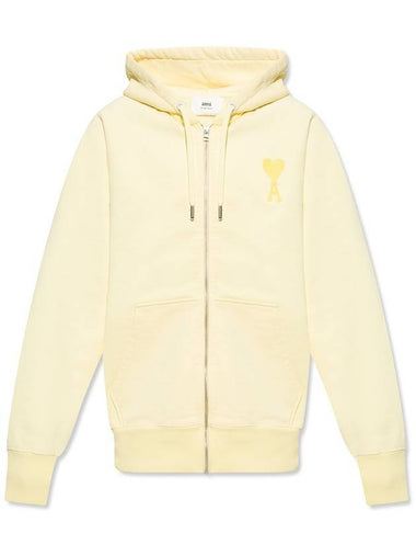 Heart Logo Patch Zip Up Hoodie Yellow - AMI - BALAAN 1