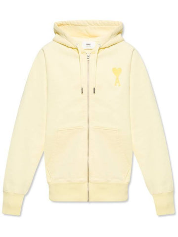 Heart Logo Patch Zip Up Hoodie Yellow - AMI - BALAAN 1