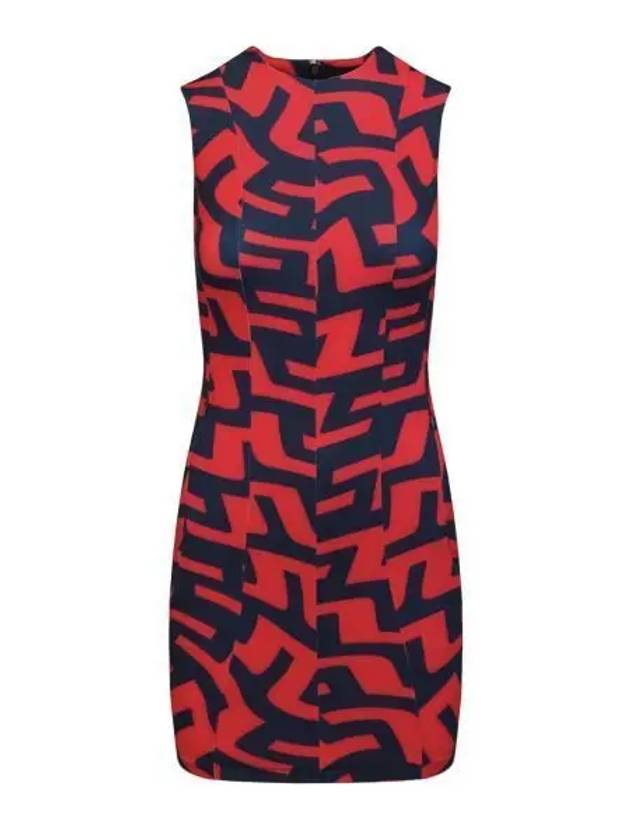 Jasmin Print Short Dress Bridge Swirl Red - J.LINDEBERG - BALAAN 2