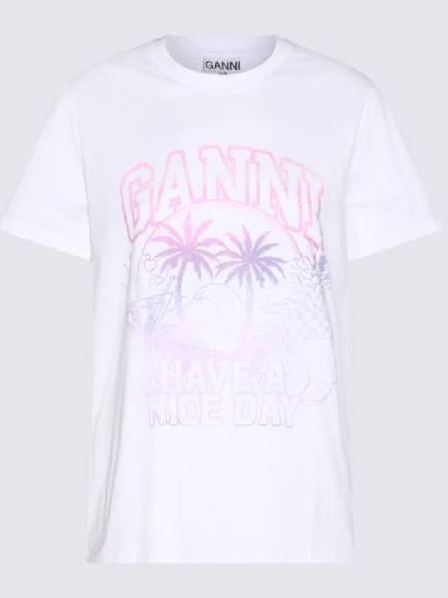 Logo Print Short Sleeve T-Shirt White - GANNI - BALAAN 3