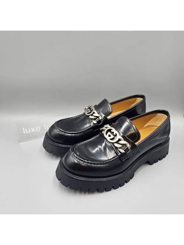 Loafer with Interlocking G Black Leather - GUCCI - BALAAN 2