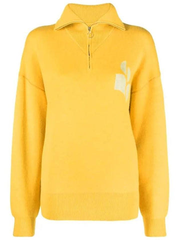 Azra Logo Half Zip Up Knit Top Yellow - ISABEL MARANT - BALAAN 1