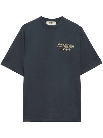 Fantastic Green Burro Studio Short Sleeve T-shirt Navy Blue - MSGM - BALAAN 2