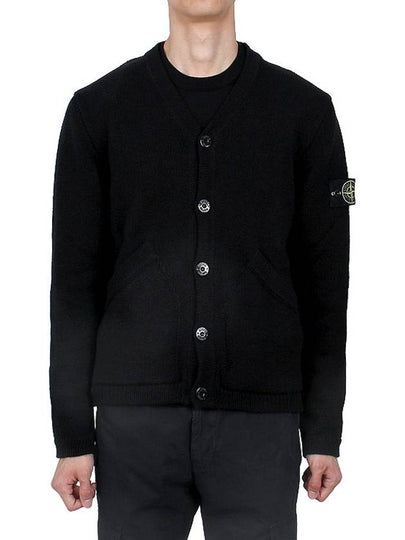 Wappen V Neck Cotton Knit Cardigan Black - STONE ISLAND - BALAAN 2